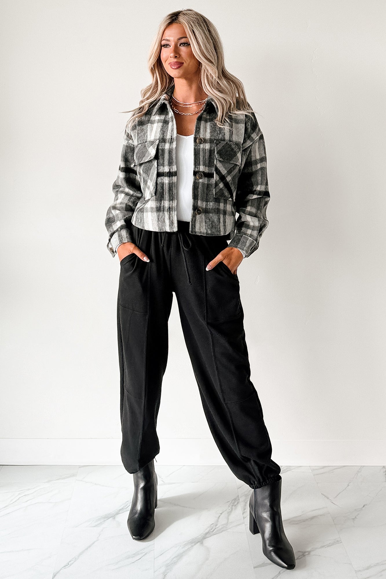 Can’t Relate Plaid Button-Down Shacket (Charcoal) - NanaMacs