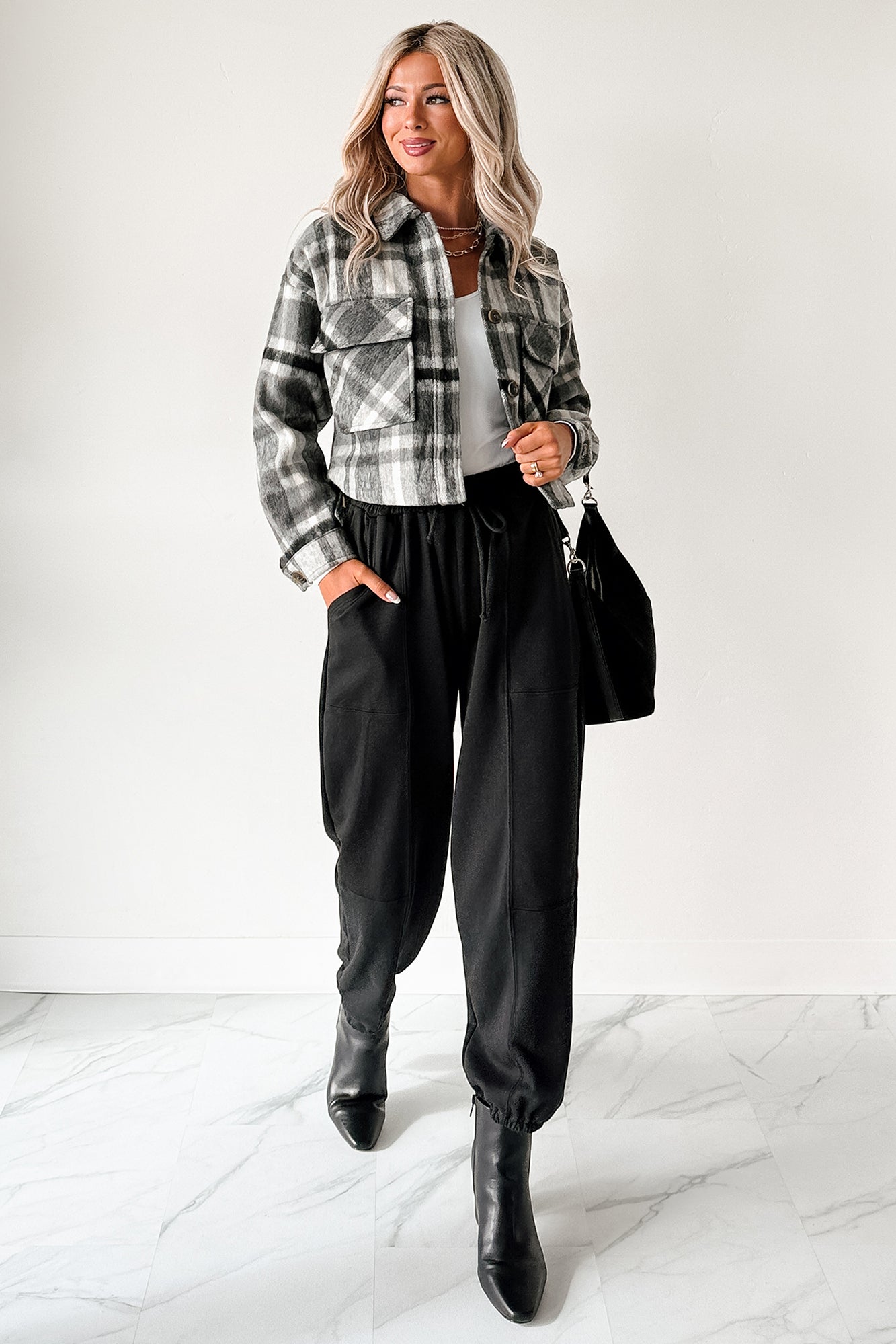 Can’t Relate Plaid Button-Down Shacket (Charcoal) - NanaMacs