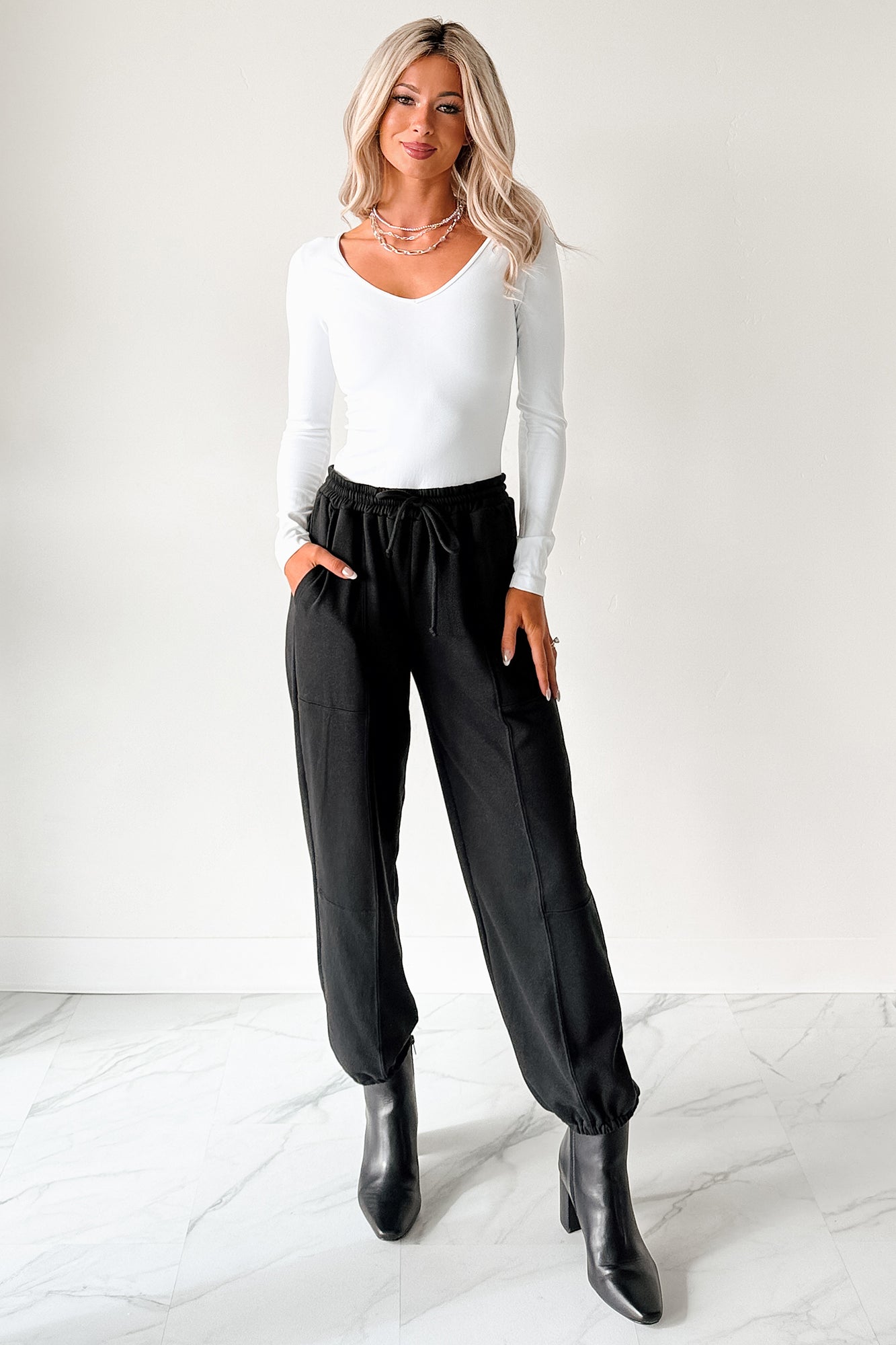 Everyday Lovely V Neck Long Sleeve Bodysuit (White) - NanaMacs