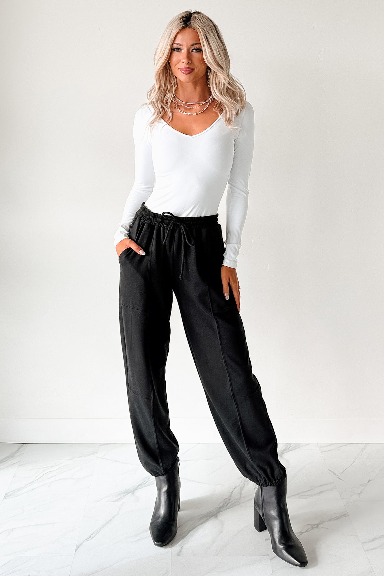 Everyday Lovely V Neck Long Sleeve Bodysuit (White) - NanaMacs