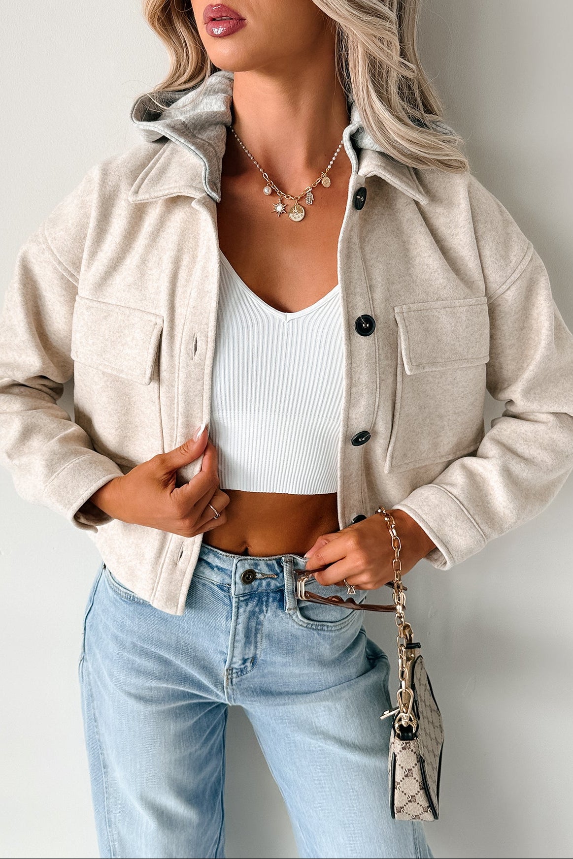 Holding Steady Button-Up Hoodie Jacket (Ivory) - NanaMacs