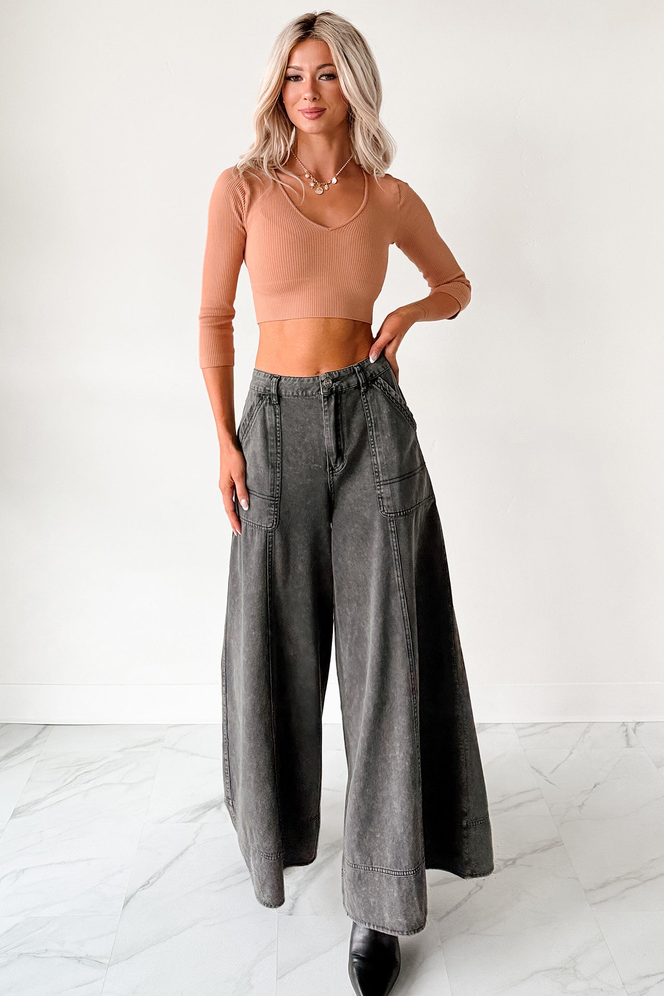 Norris Ultra Wide Leg Mustard Seed Jeans (Charcoal) - NanaMacs