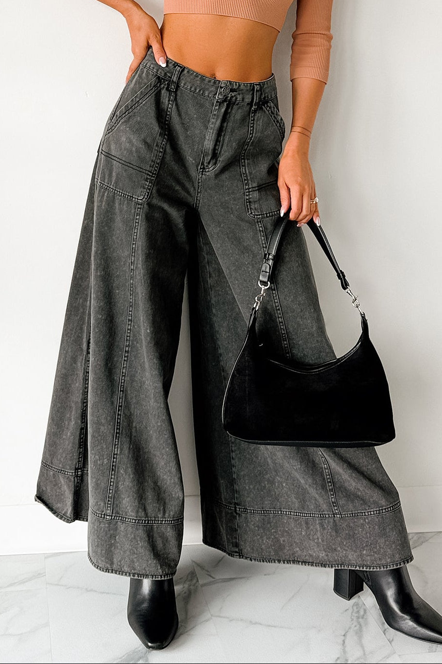 Norris Ultra Wide Leg Mustard Seed Jeans (Charcoal) - NanaMacs