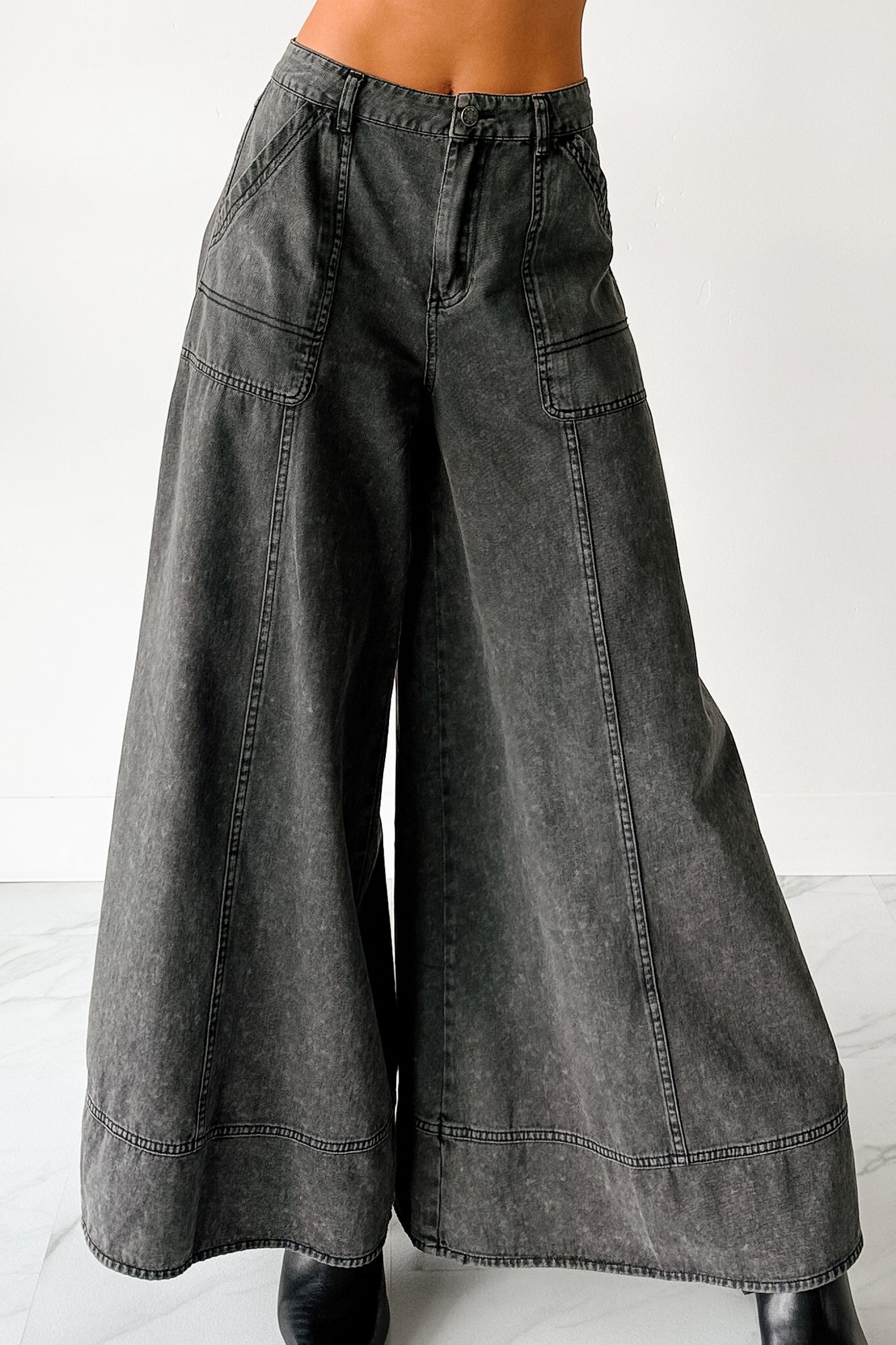 Norris Ultra Wide Leg Mustard Seed Jeans (Charcoal) - NanaMacs