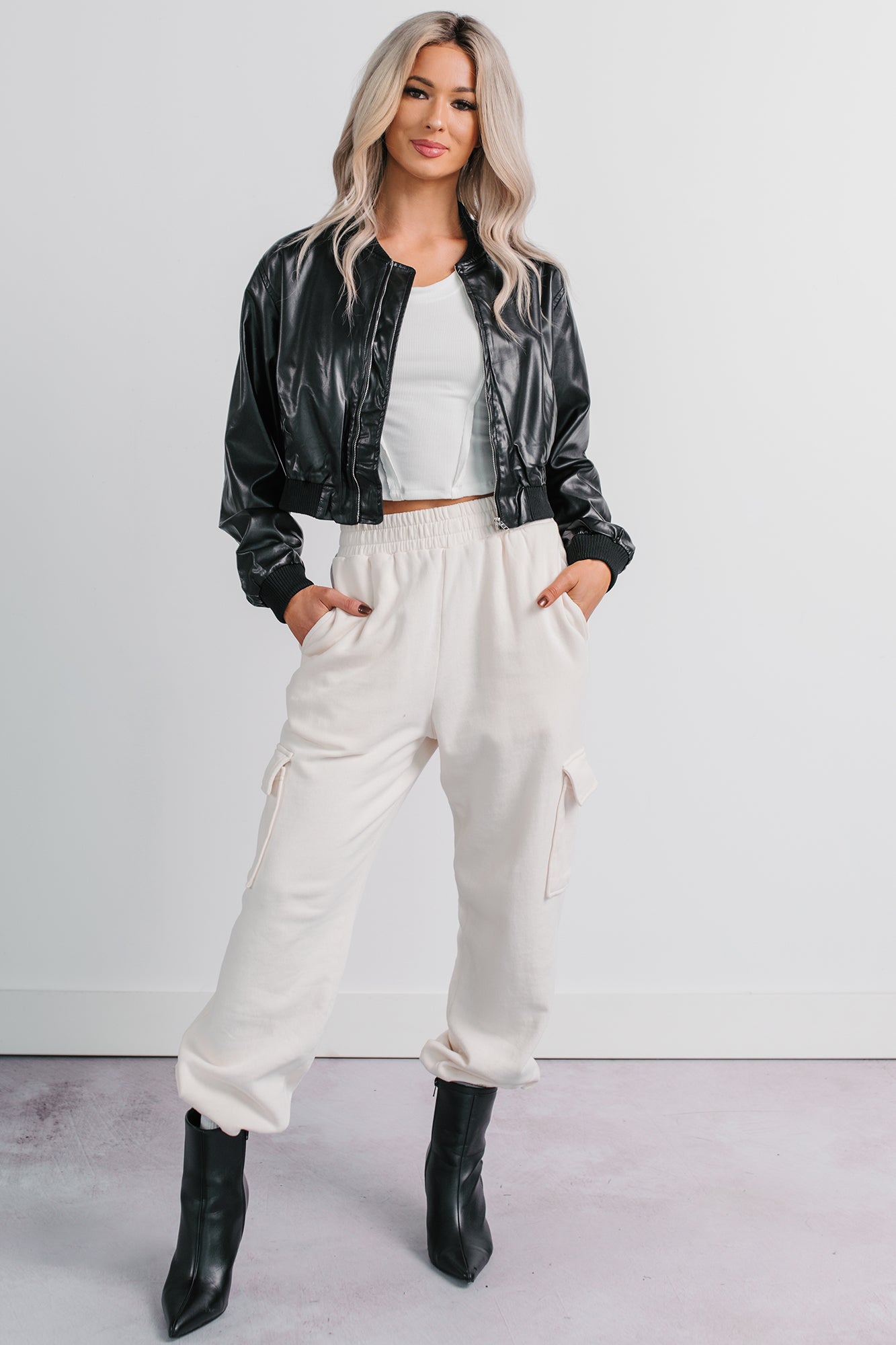 Practicing Patience Fleece Cargo Joggers (Ivory) - NanaMacs