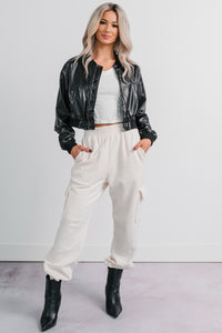 Practicing Patience Fleece Cargo Joggers (Ivory) - NanaMacs