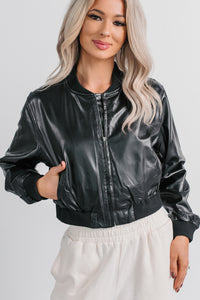 Crown Moment Faux Leather Crop Jacket (Black) - NanaMacs
