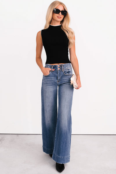 Calla Wide Leg High Rise Risen Jeans (Dark) - NanaMacs