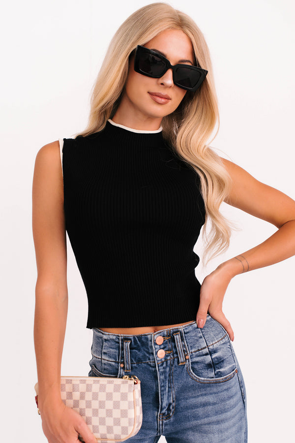 Gonna Go Far Contrast Trim Sleeveless Top (Black/Cream) - NanaMacs