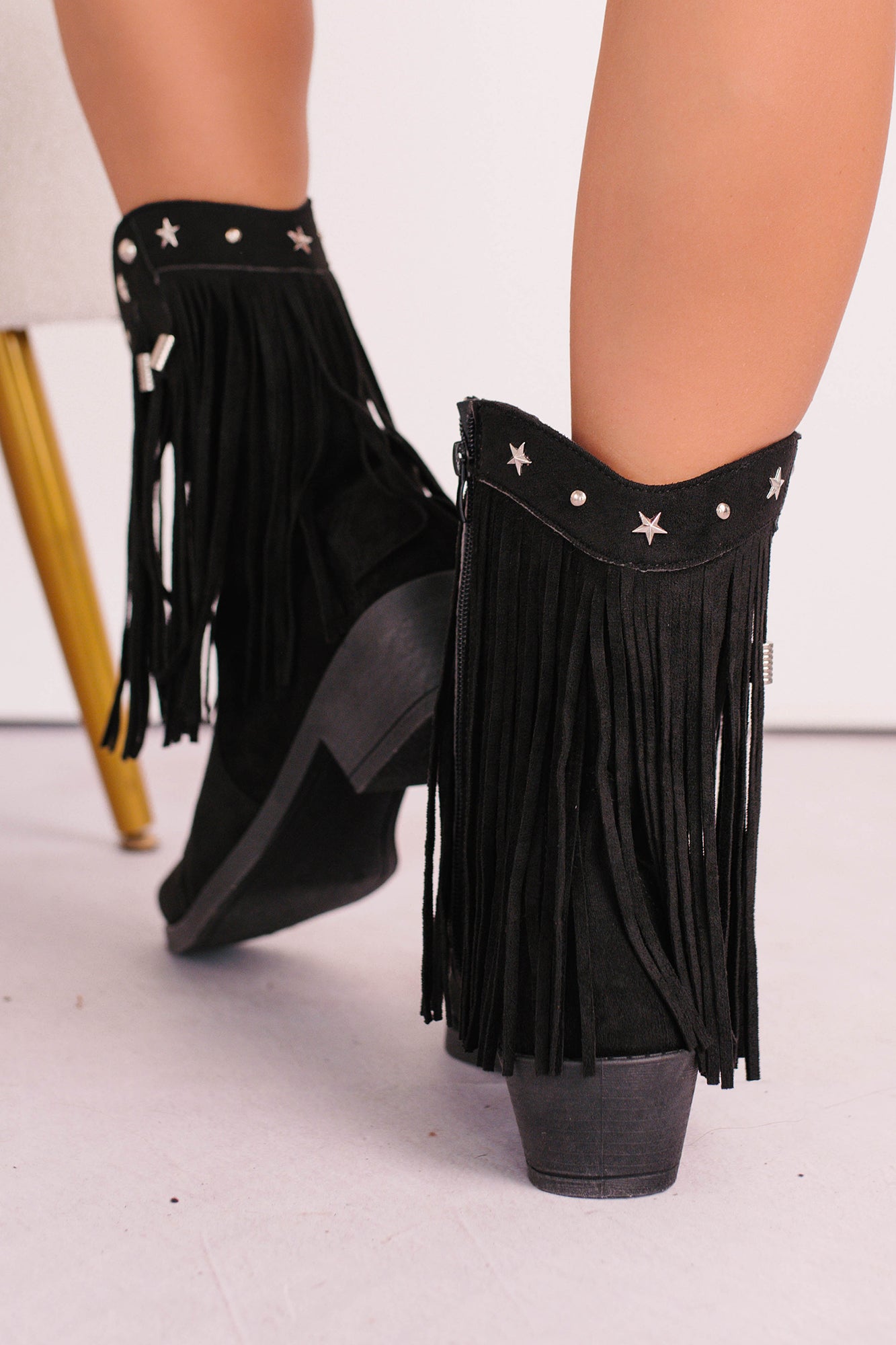 Denim & Daisies Tassel Western Booties (Black) - NanaMacs