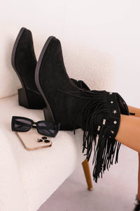 Denim & Daisies Tassel Western Booties (Black) - NanaMacs