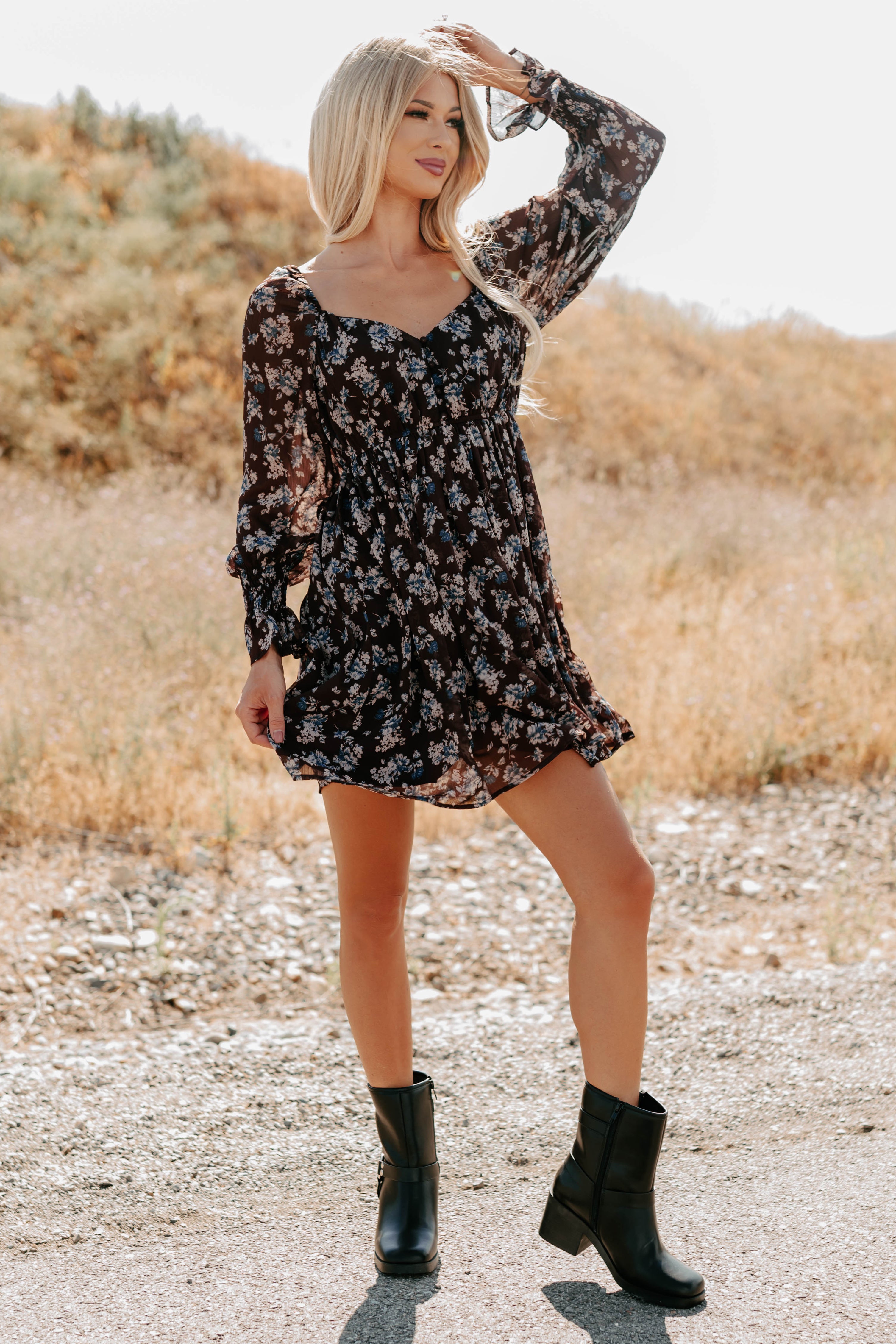 Midnight Blooms Floral Mini Dress (Baked Plum) - NanaMacs