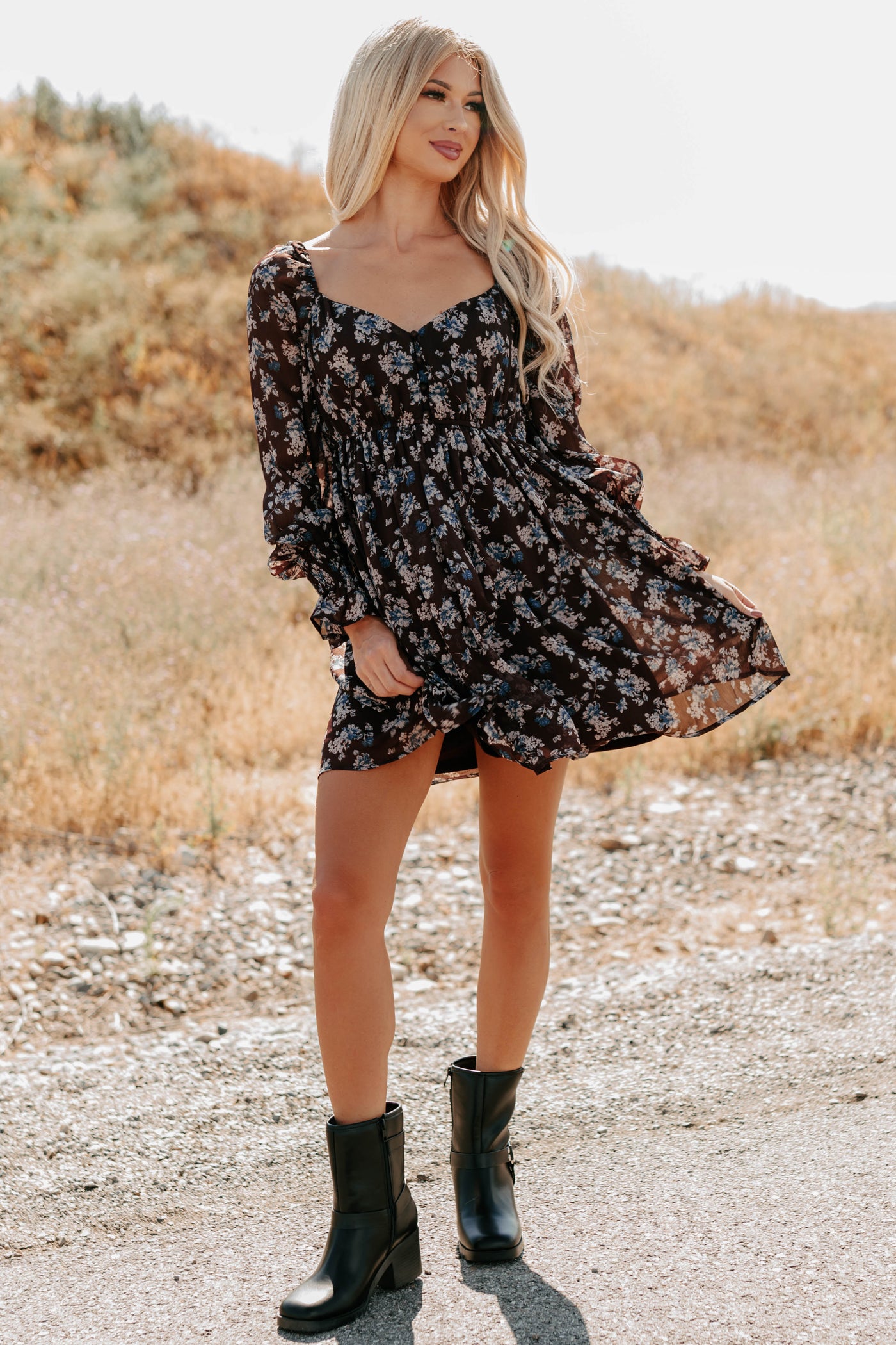 Midnight Blooms Floral Mini Dress (Baked Plum) - NanaMacs