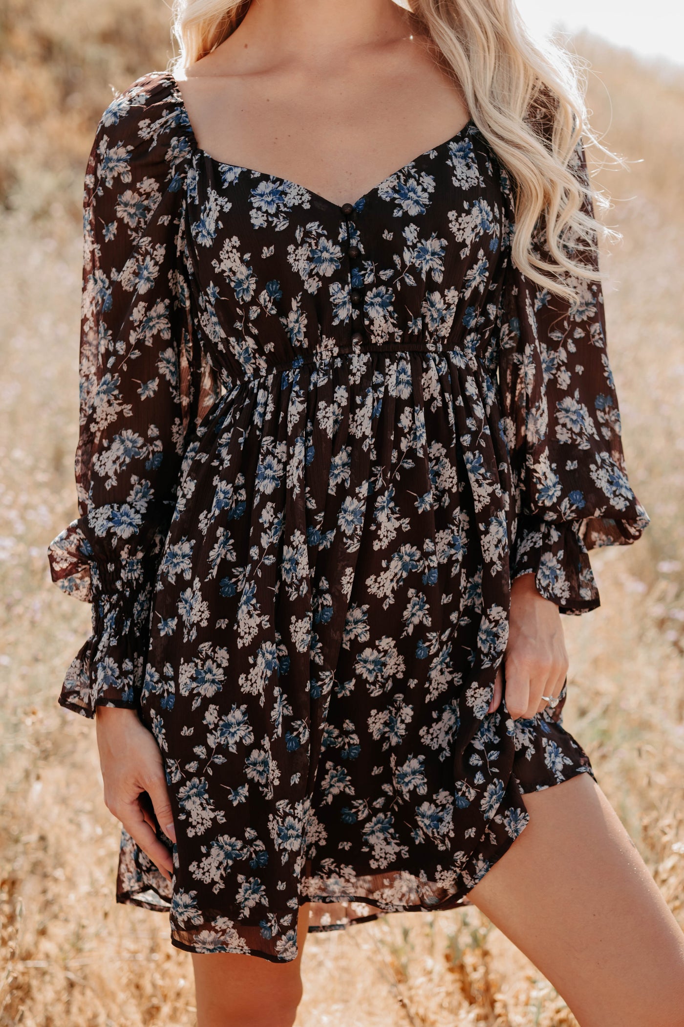 Midnight Blooms Floral Mini Dress (Baked Plum) - NanaMacs