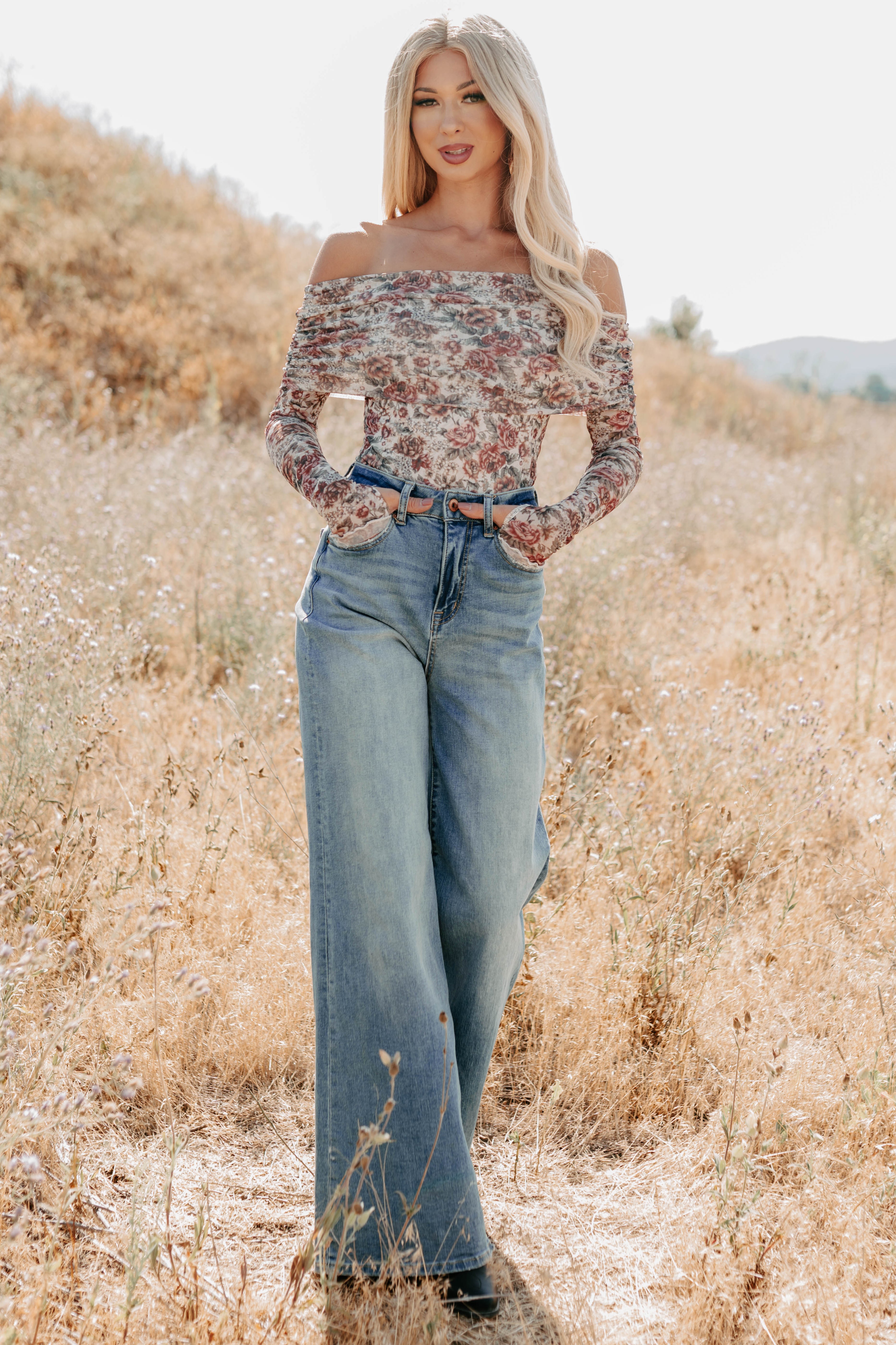 Daisy Fresh Off The Shoulder Floral Bodysuit (Cream) - NanaMacs