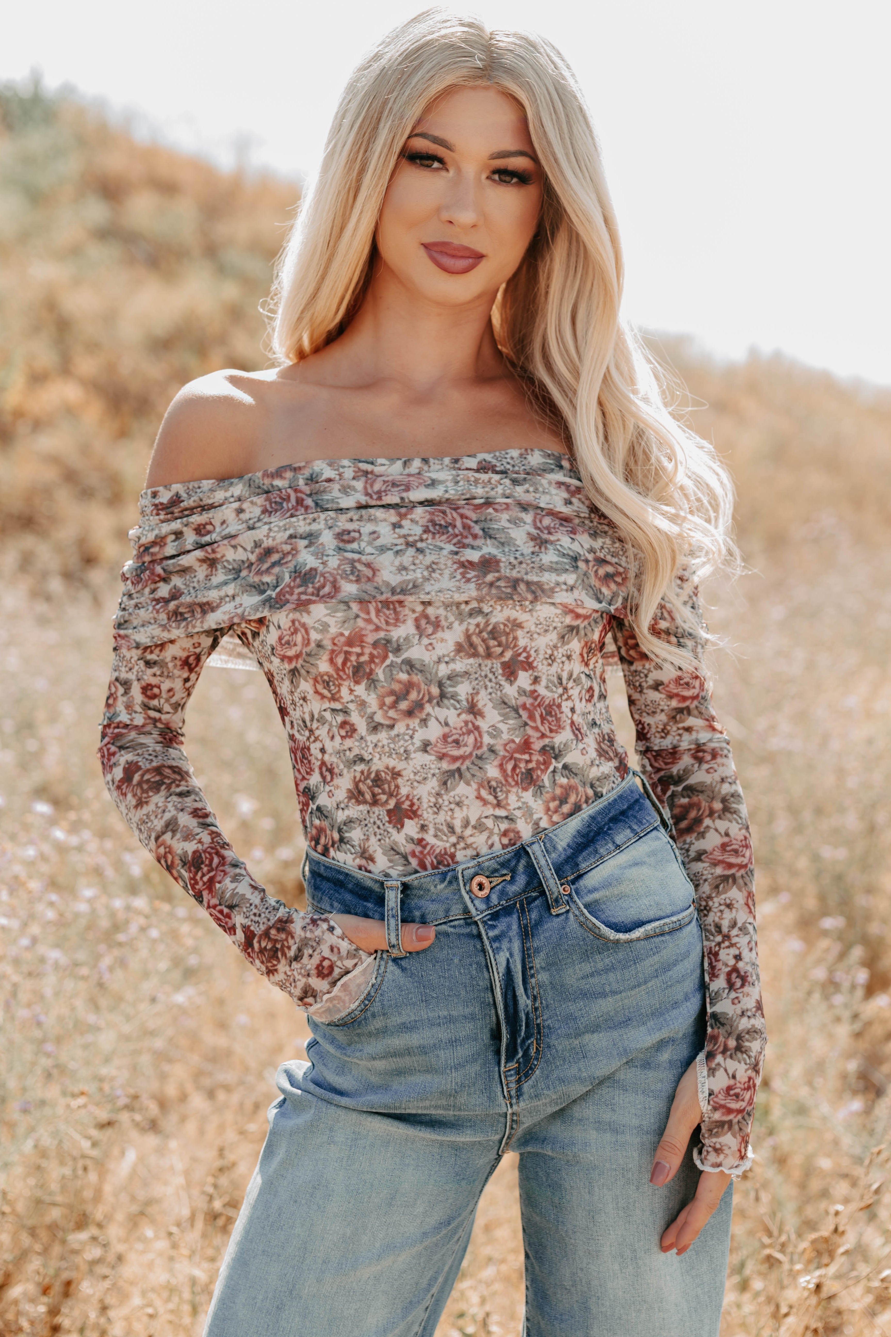Daisy Fresh Off The Shoulder Floral Bodysuit (Cream) · NanaMacs