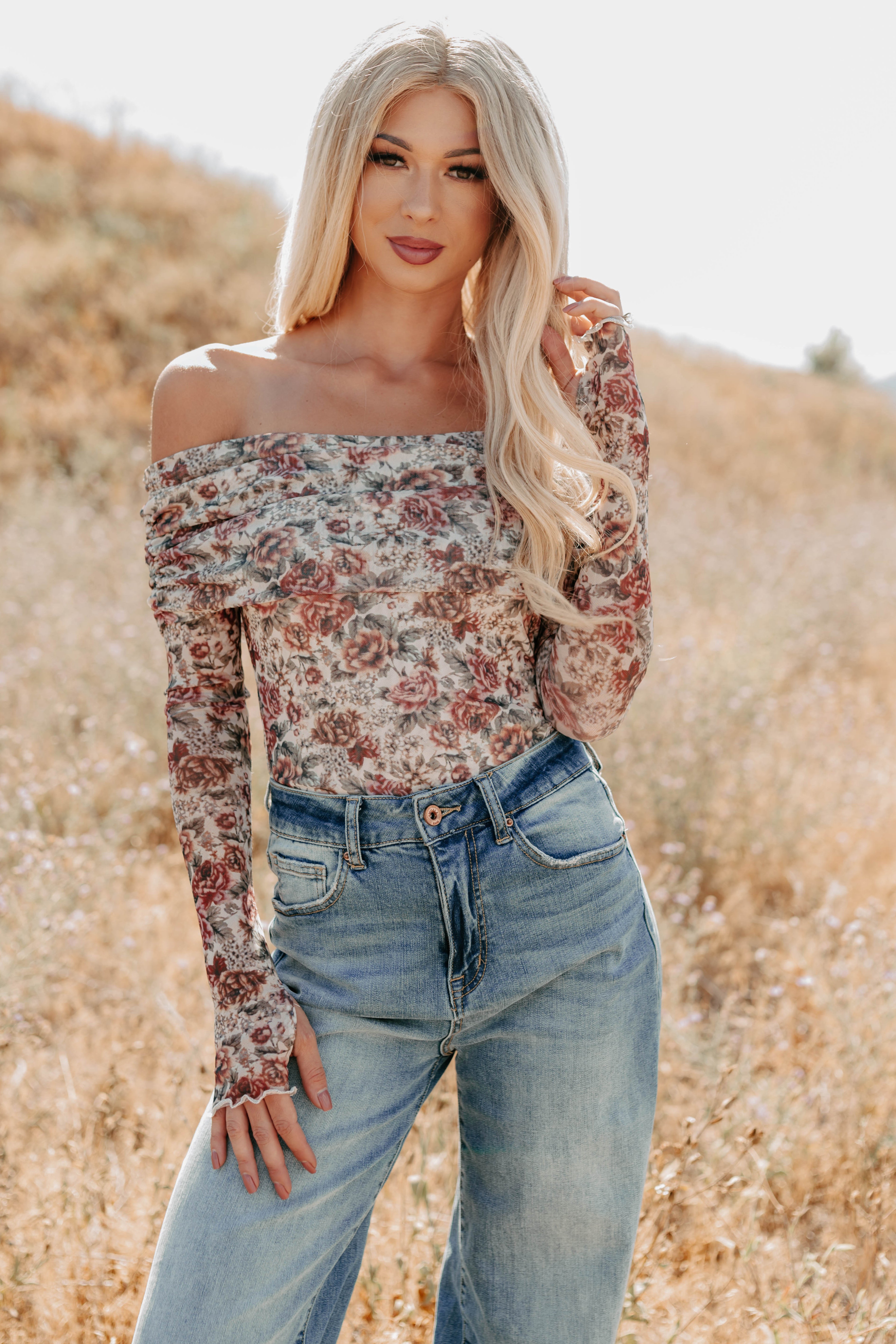 Daisy Fresh Off The Shoulder Floral Bodysuit (Cream) - NanaMacs