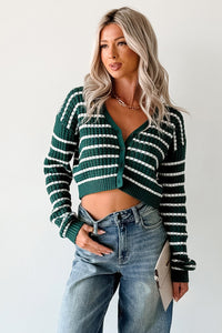 Relax & Flow Striped V Neck Cardigan Top (Dark Green/White) - NanaMacs
