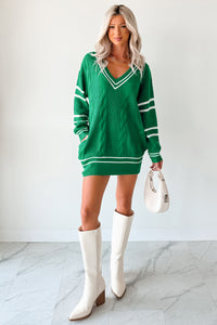 In This Moment Cable Knit Striped Sweater (Green) - NanaMacs