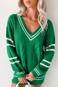In This Moment Cable Knit Striped Sweater (Green) - NanaMacs