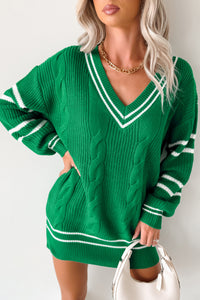 In This Moment Cable Knit Striped Sweater (Green) - NanaMacs