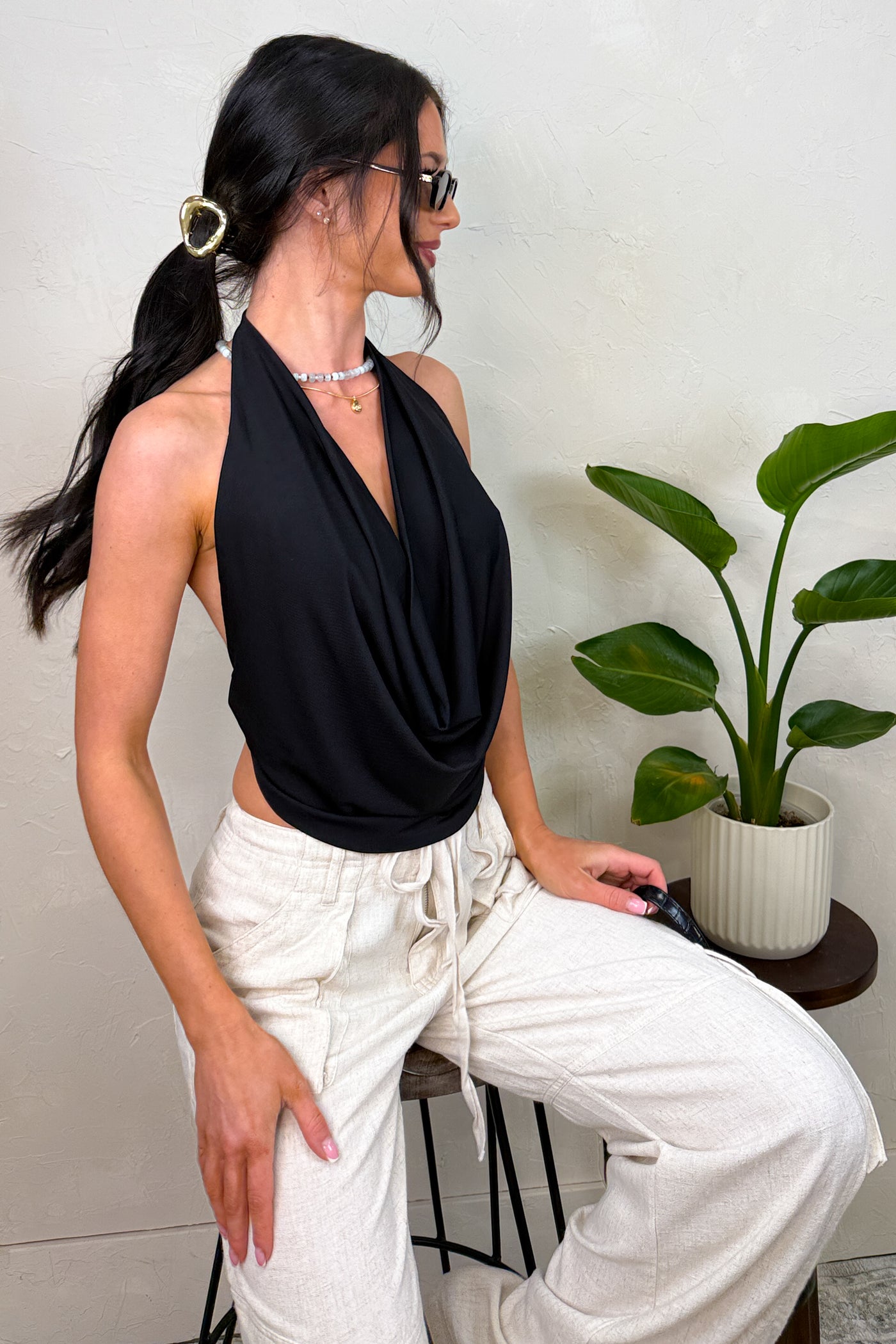 It Girl Energy Backless Halter Top (Black) - NanaMacs