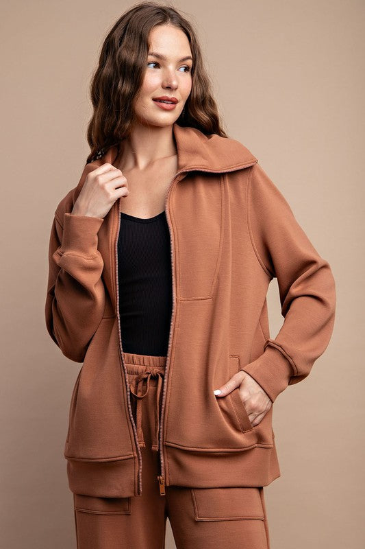 PREORDER I'm Just Warming Up Zip-Up Active Jacket (Camel) - NanaMacs