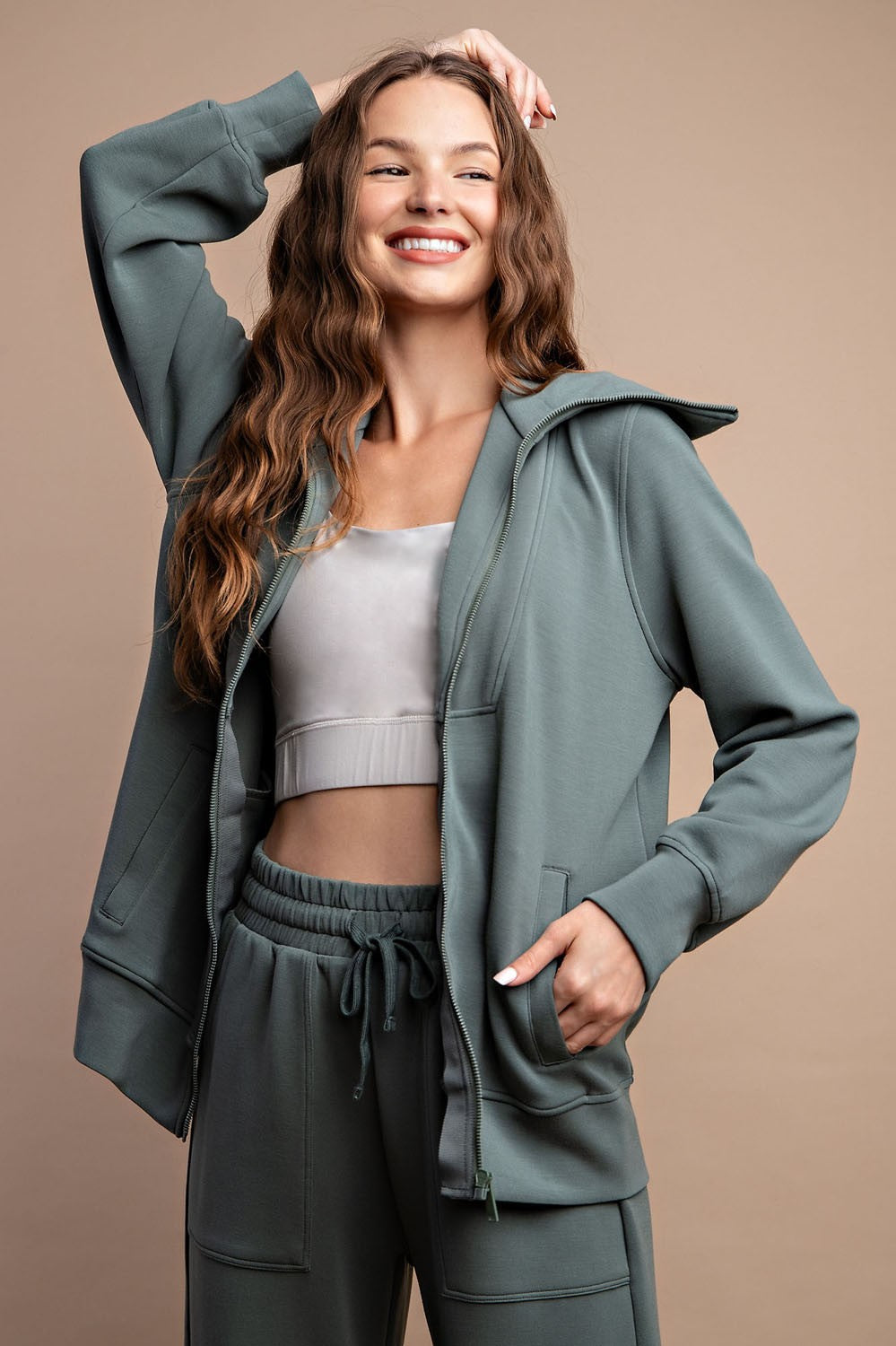 PREORDER I'm Just Warming Up Zip-Up Active Jacket (Sage Leaf) - NanaMacs