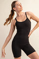 Aramina Spaghetti Strap Active Romper (Black) - NanaMacs