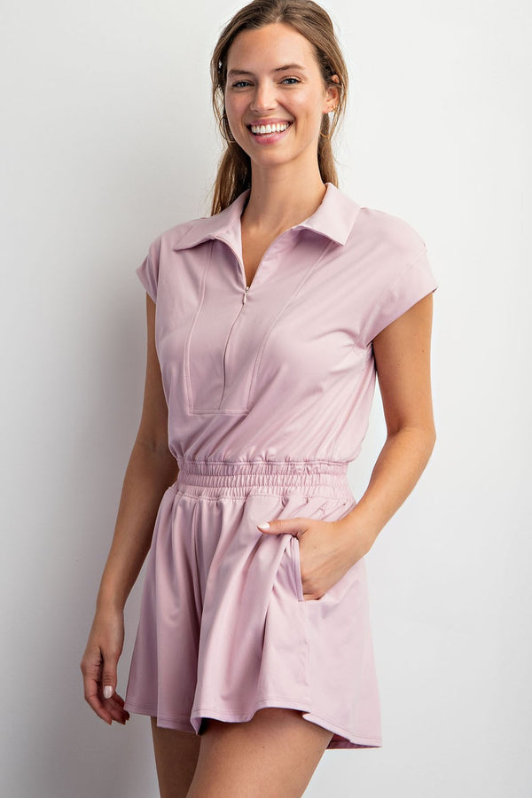 PREORDER Giselle Quarter-Zip Romper (Mauve Peony) - NanaMacs