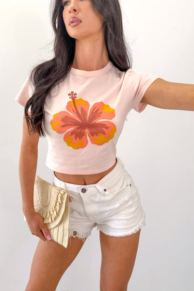 Just A Touch Hibiscus Graphic Crop Top (Light Pink) - NanaMacs