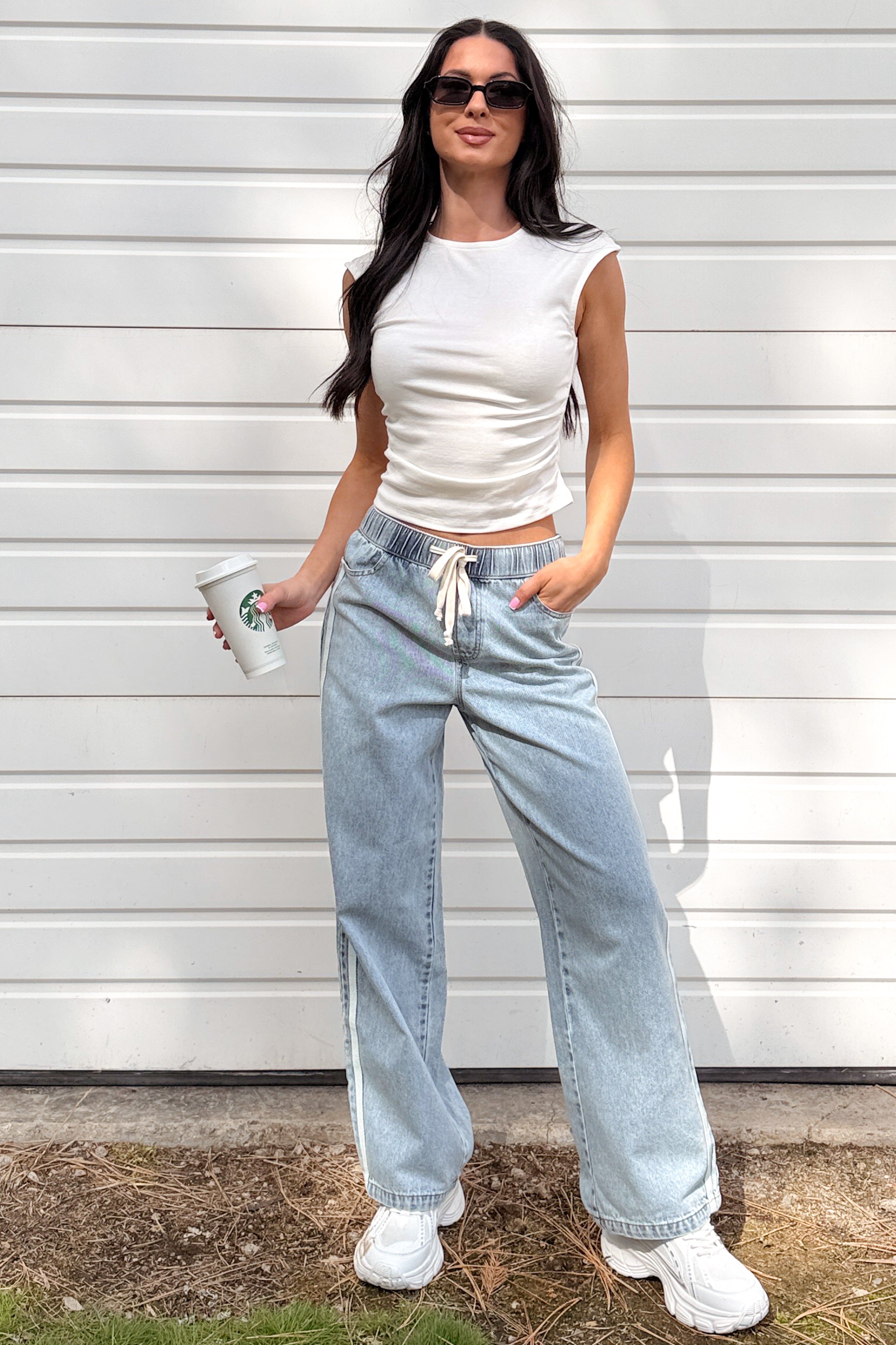 新品 ALLAROUND×STINGRAY Denim Pants Kailer Side Stripe Wide Leg Drawstring Pants (Light Denim) · NanaMacs
