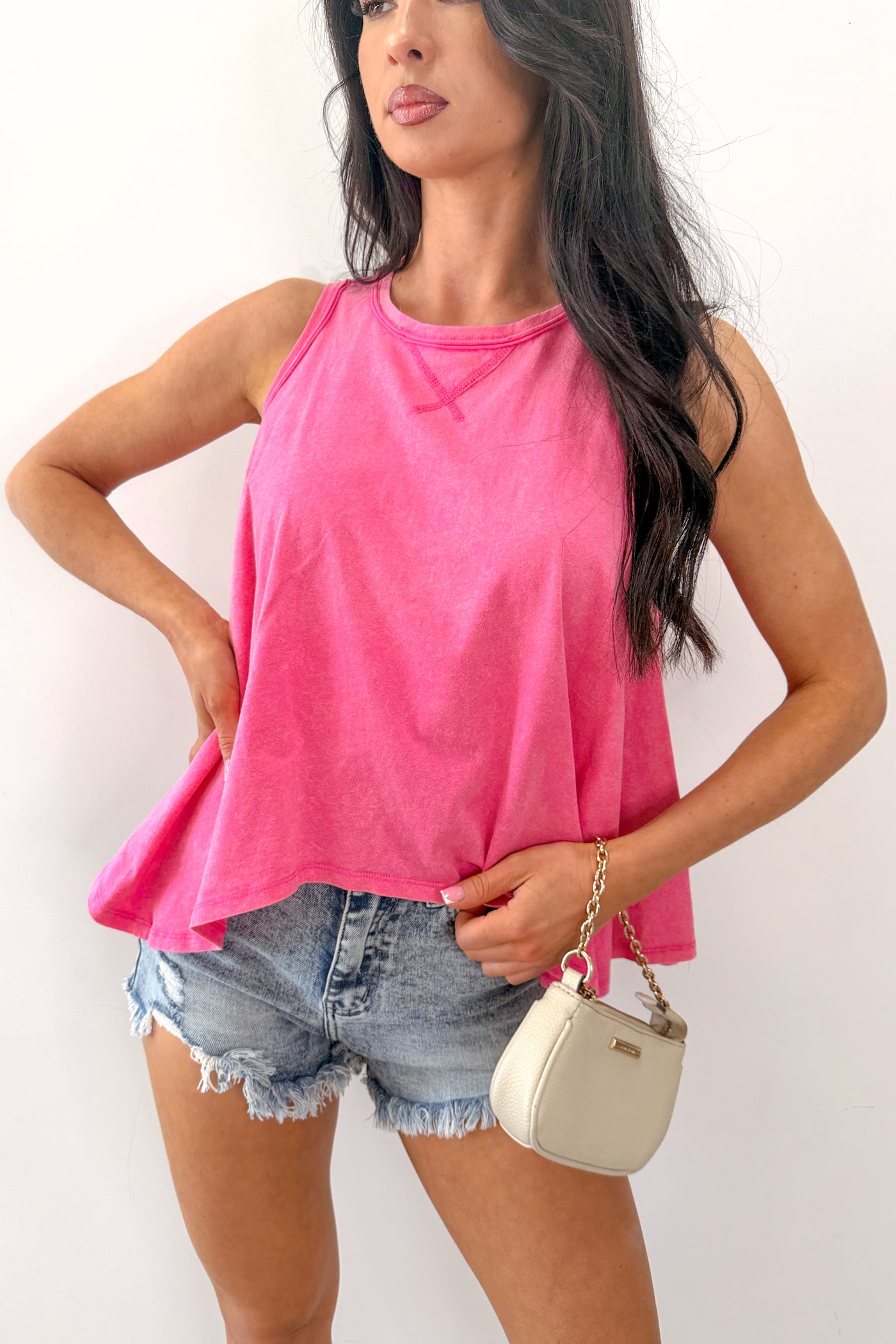 Lazy Day Love Mineral Wash Cotton Tank Top (Pink) - NanaMacs