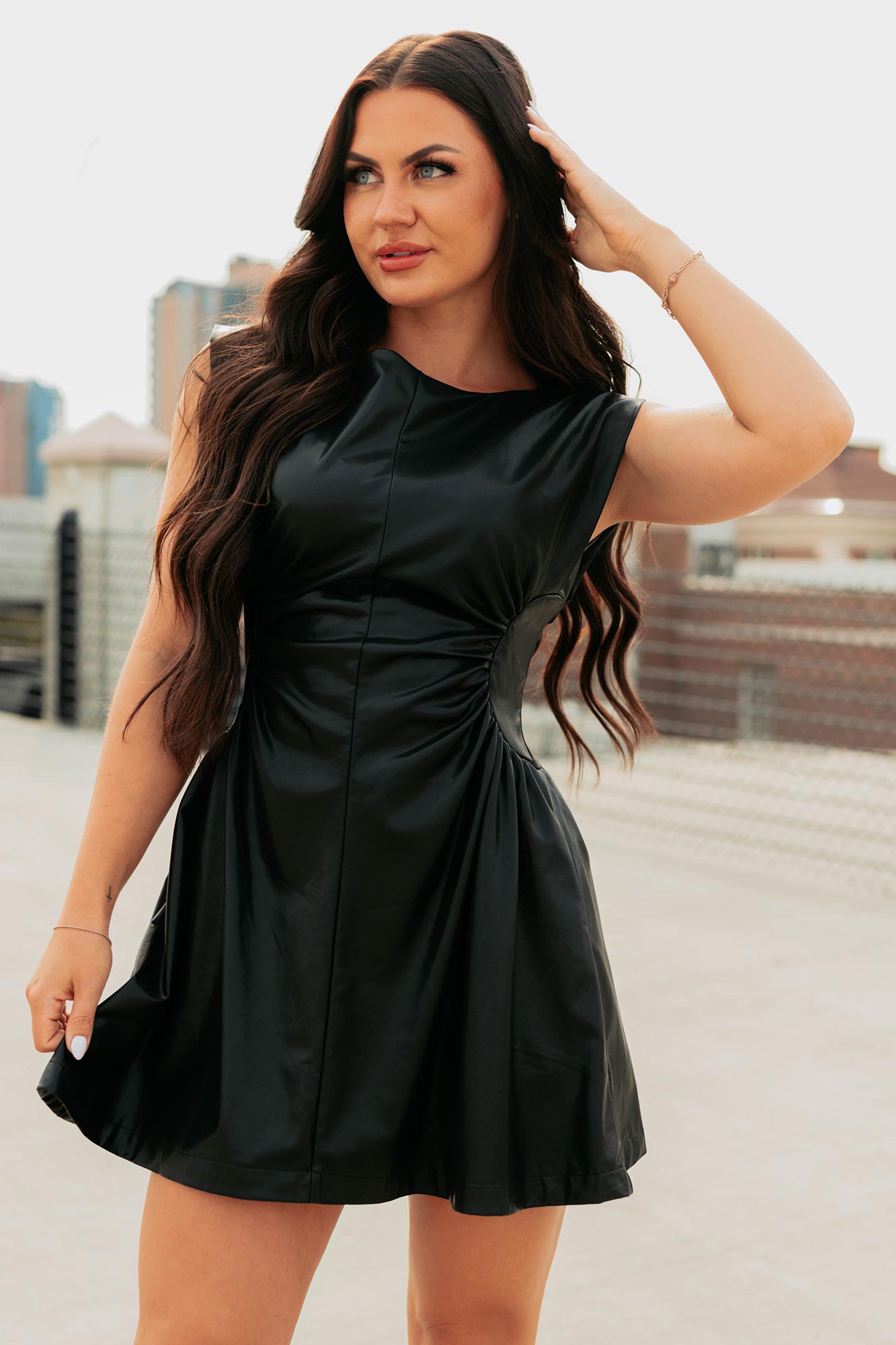 Quietly Confident Faux Leather Mini Dress (Black) - NanaMacs