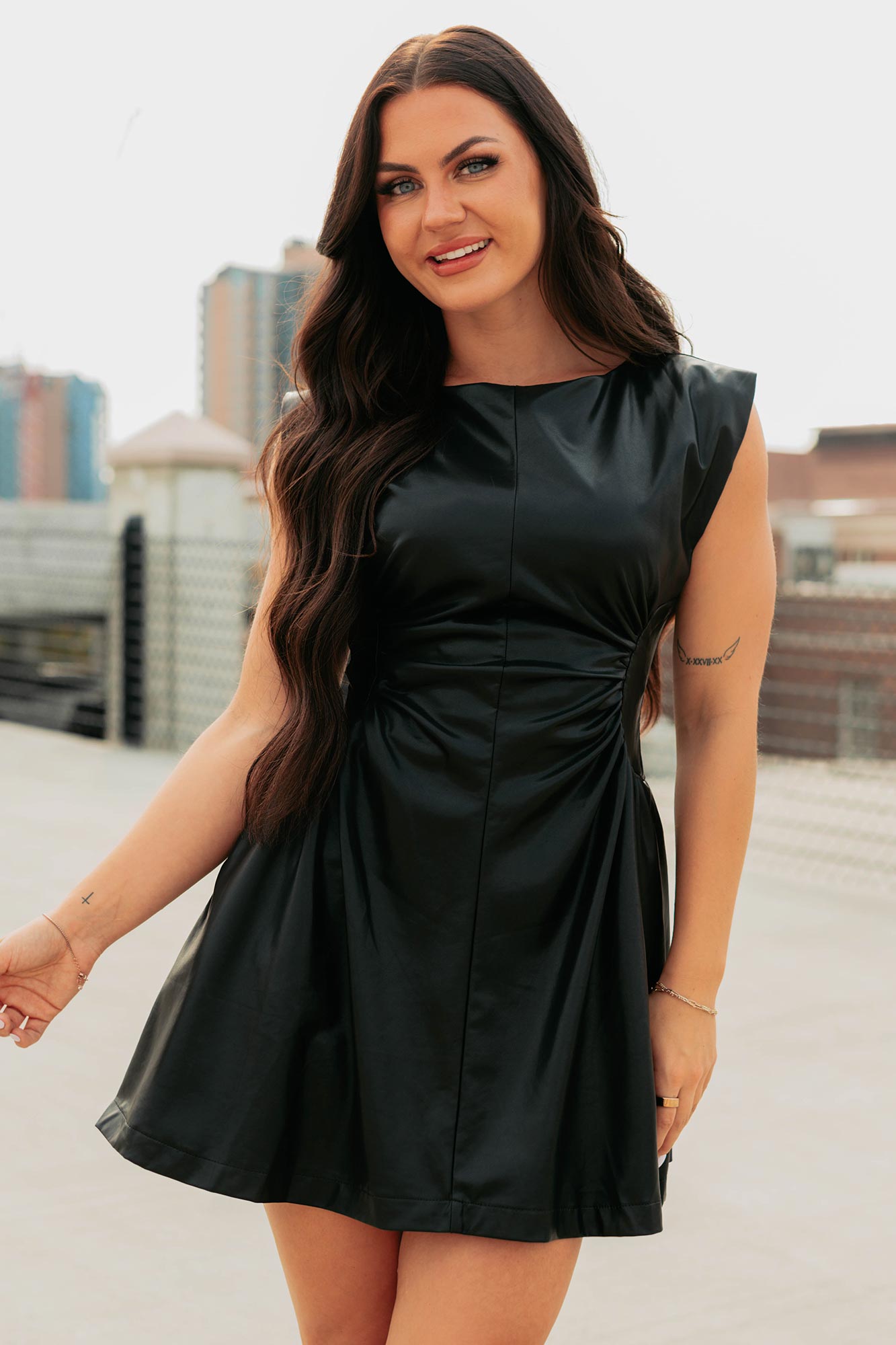 Quietly Confident Faux Leather Mini Dress (Black) - NanaMacs