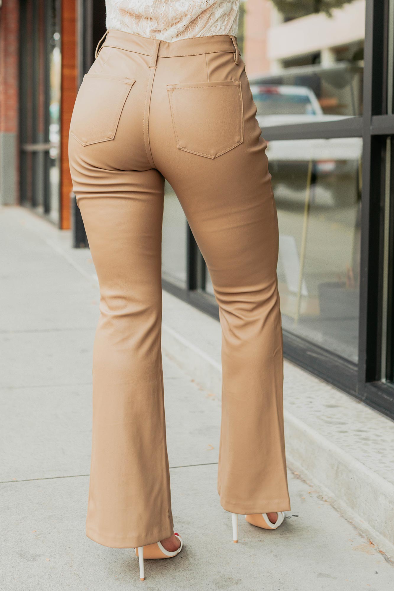 Edwin Faux Leather Kancan Bootcut Pants (Camel) - NanaMacs
