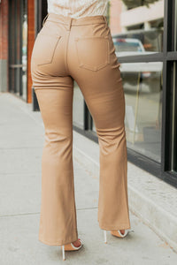 Edwin Faux Leather Kancan Bootcut Pants (Camel) - NanaMacs