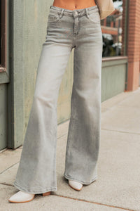 Cecily Mid Rise Wide Leg Mica Denim Jeans (Grey) - NanaMacs