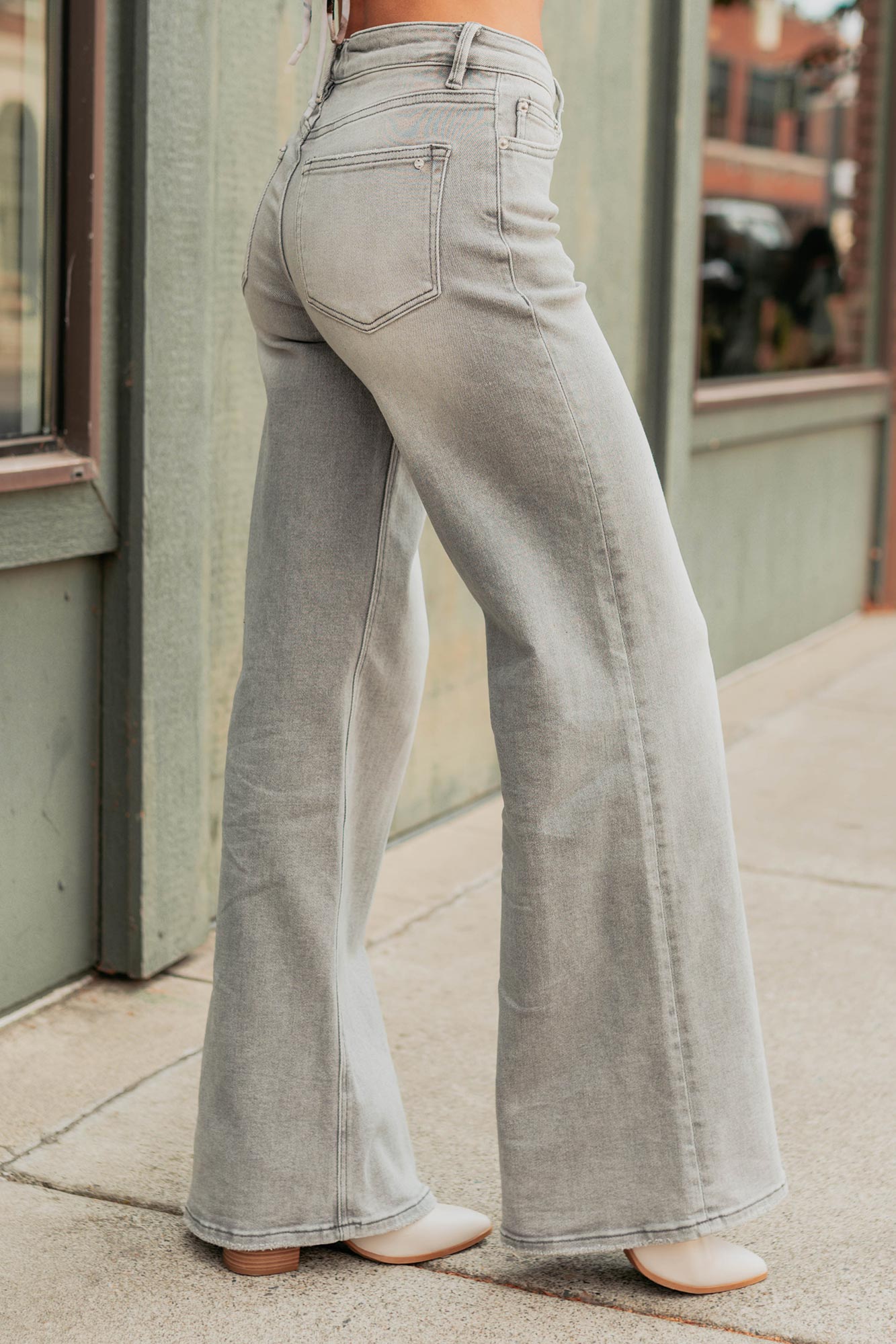 Cecily Mid Rise Wide Leg Mica Denim Jeans (Grey) · NanaMacs