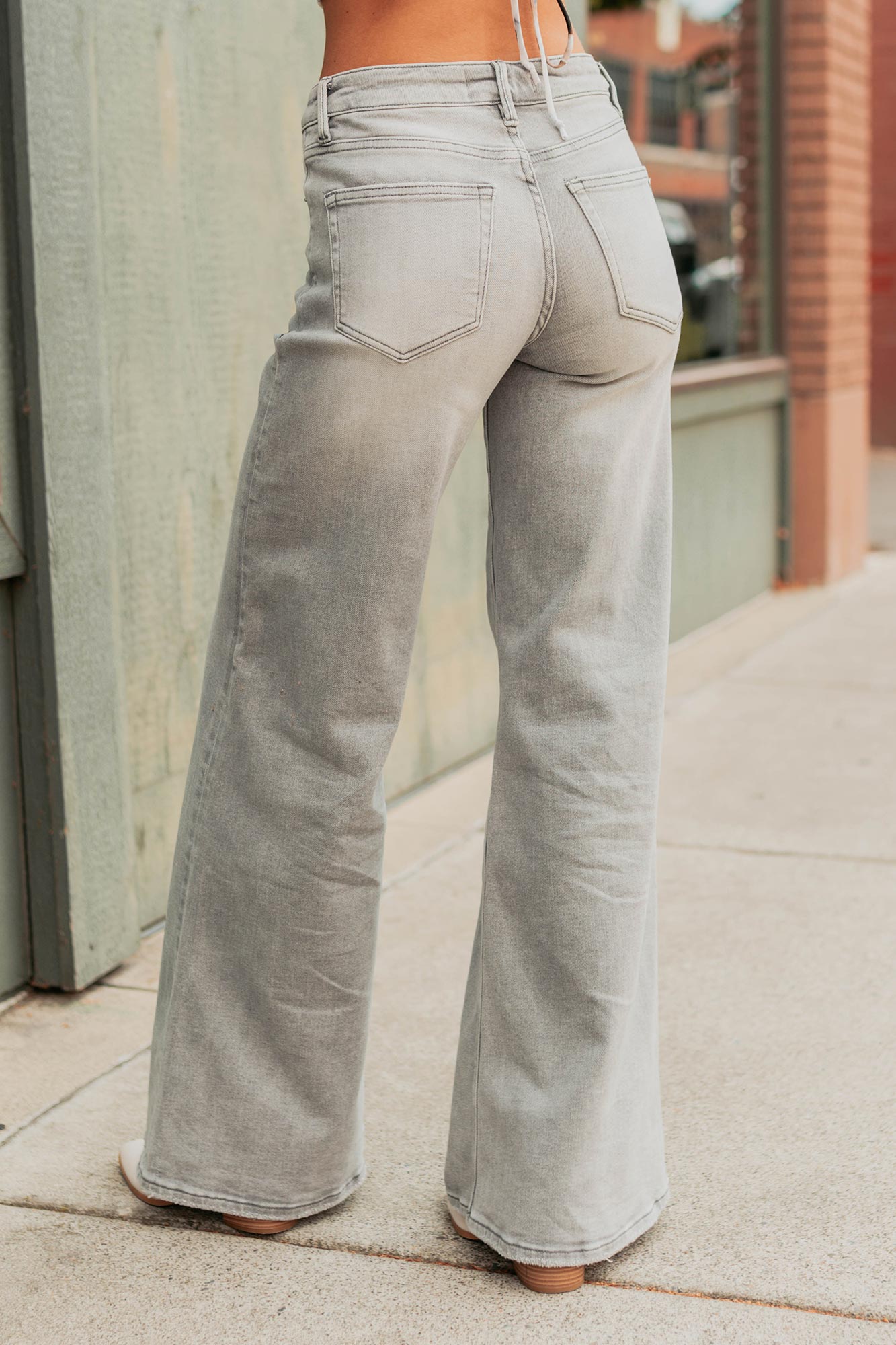 Cecily Mid Rise Wide Leg Mica Denim Jeans (Grey) · NanaMacs