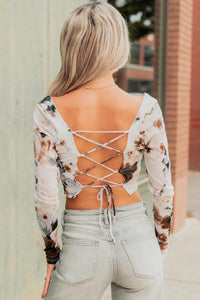 In The Driver's Seat Square Neck Mesh Crop Top (Cream/Chocolate) - NanaMacs