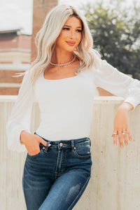 Inspired Moments Mesh Sleeve Top (Ivory) - NanaMacs