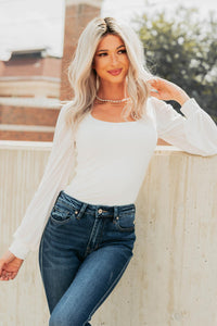 Inspired Moments Mesh Sleeve Top (Ivory) - NanaMacs