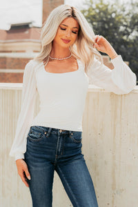 Inspired Moments Mesh Sleeve Top (Ivory) - NanaMacs