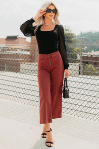 Frances Wide Leg Cropped Mica Denim Jeans (Dark Red) - NanaMacs