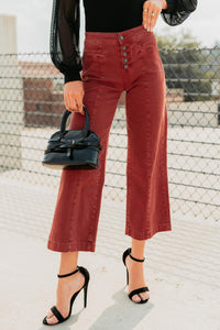 Frances Wide Leg Cropped Mica Denim Jeans (Dark Red) - NanaMacs