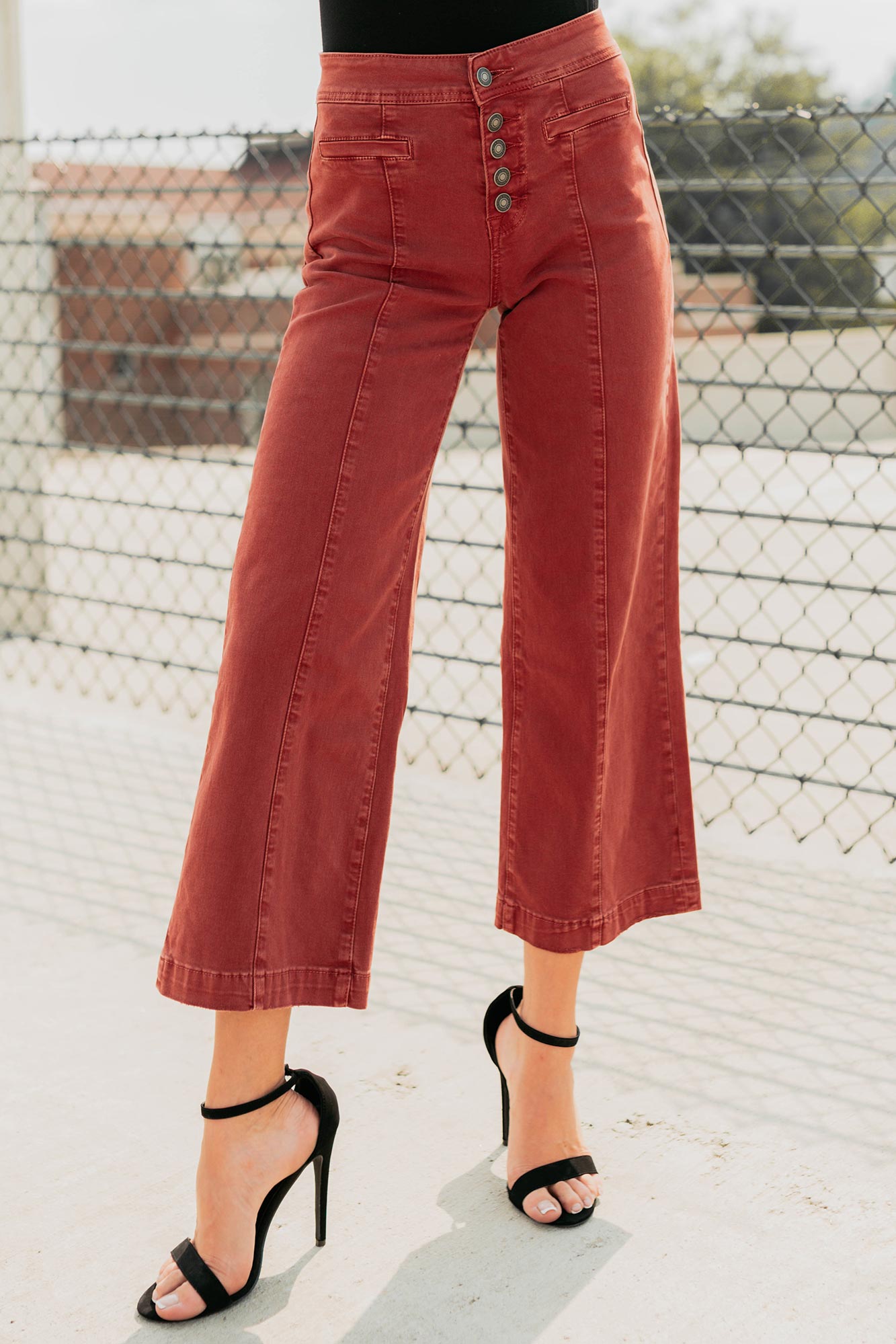 Frances Wide Leg Cropped Mica Denim Jeans (Dark Red) - NanaMacs