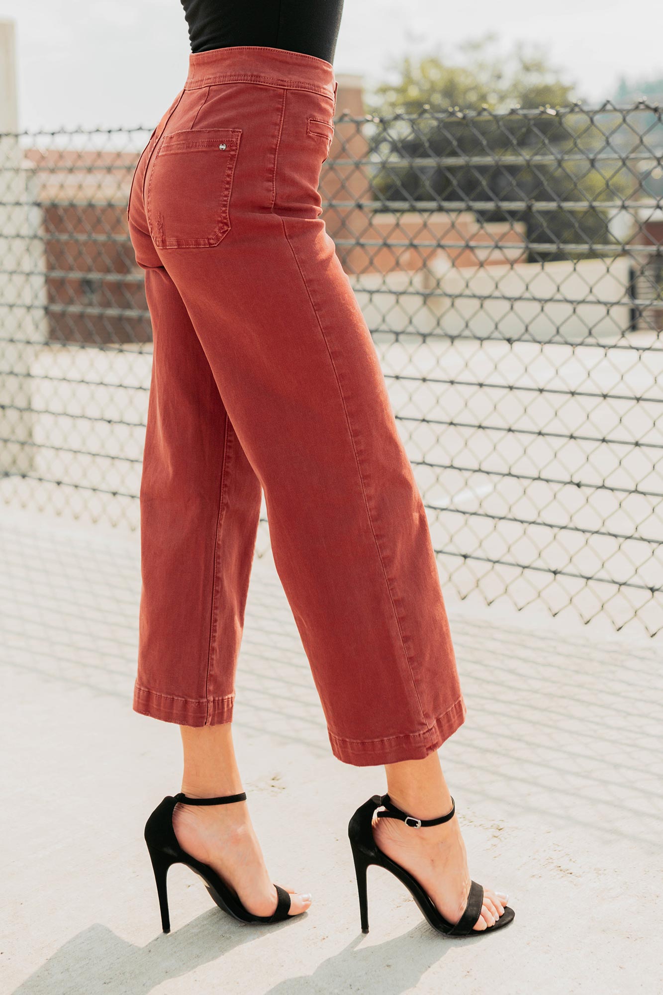 Frances Wide Leg Cropped Mica Denim Jeans (Dark Red) - NanaMacs