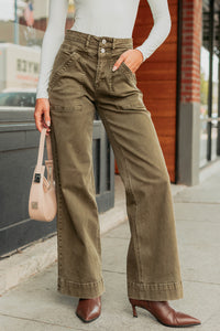 Henley Wide Leg Mica Denim Jeans (Fern Green) - NanaMacs