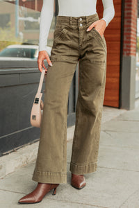 Henley Wide Leg Mica Denim Jeans (Fern Green) - NanaMacs